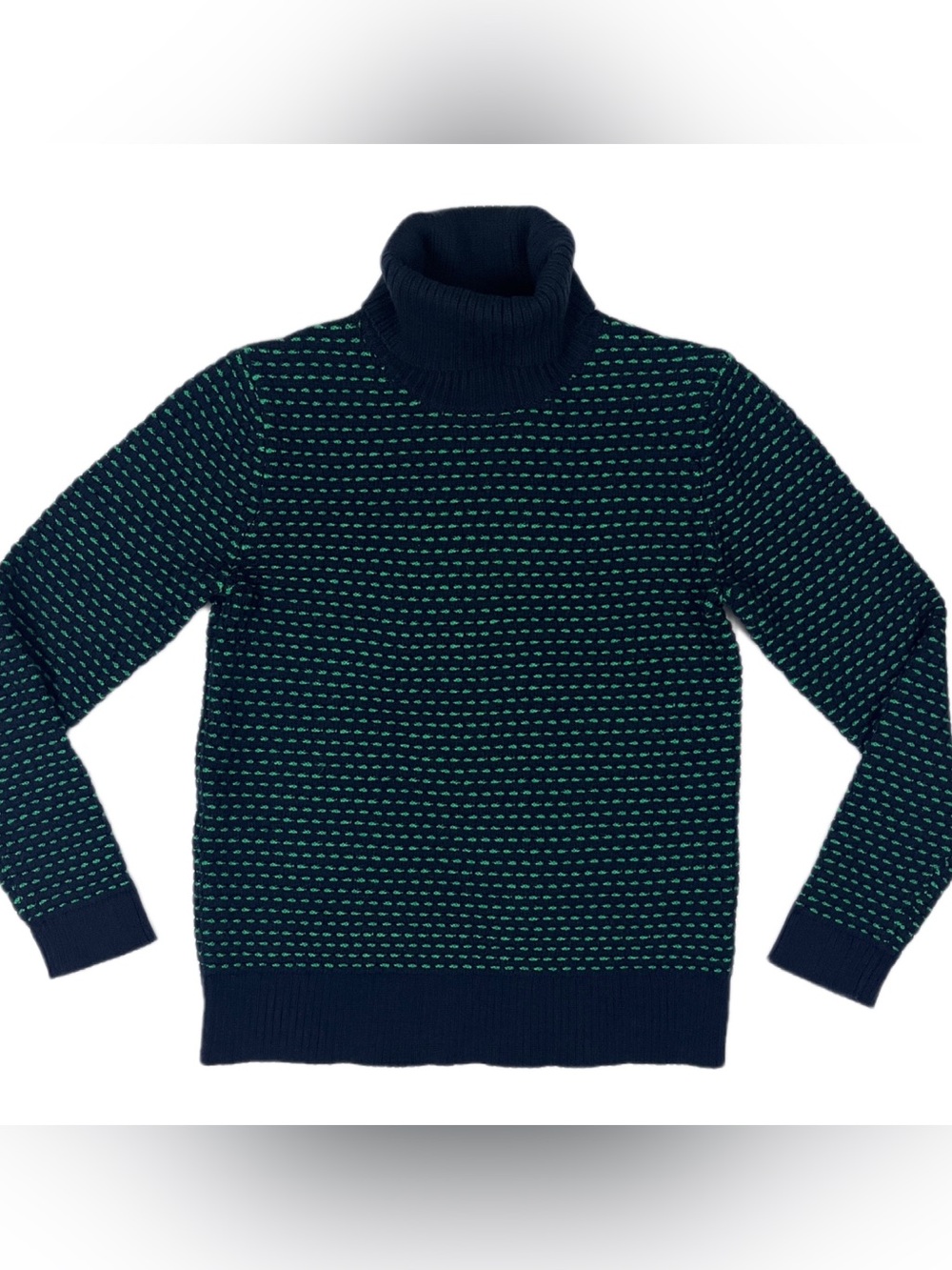 J. Crew Women’s Sz S Navy/Green Turtleneck Pullover Sweater Stitch Pattern
